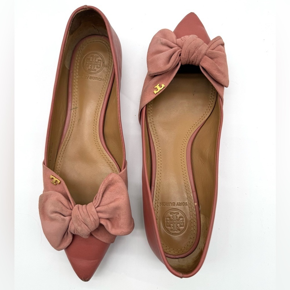 TORY BURCH Preppy Classic Pointed Toe Big Bow Elegant Flats Size 6.5M